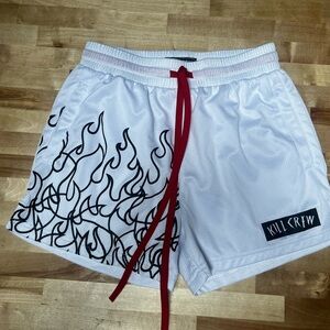 Kill Crew MUAY THAI FLAME SHORTS (MID THIGH CUT) - WHITE / BLACK